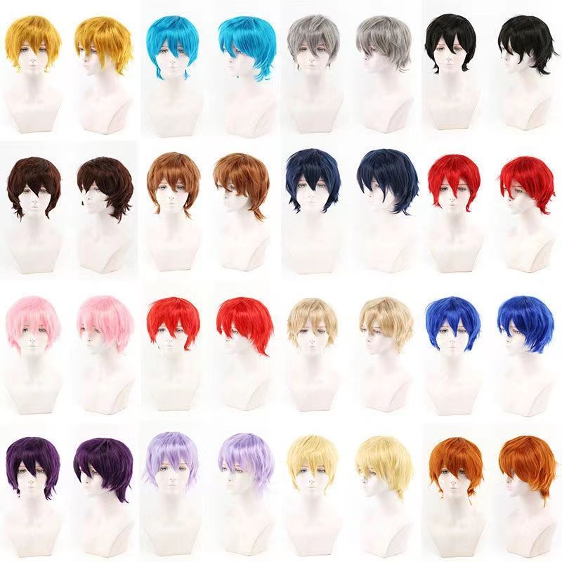 cosplay warna wig reverse warping rambut pendek berbulu alami pria dan wanita universal man anime re