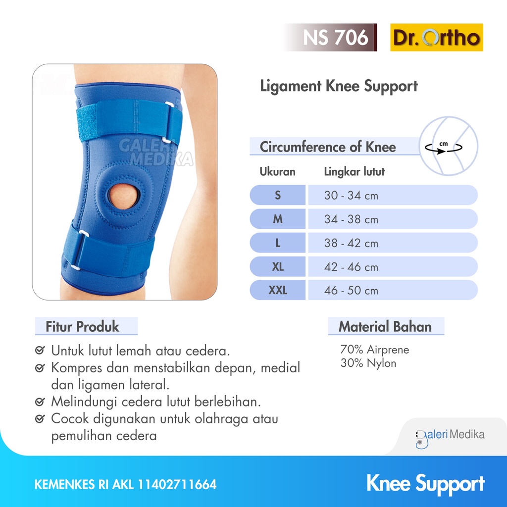 Dr. Ortho NS-706 Ligament Knee Support / Deker Lutut