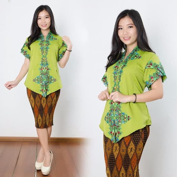 SB Collection Stelan Atasan Kebaya Hertia Blouse Bordir Dan Rok Plisket Midi Jumbo Batik Wanita