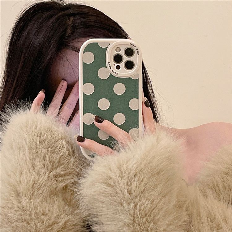 [TPC] Phone Case IPHONE 6 6S 7 8 PLUS X XS MAX XR 11 12 13 PRO MAX Green Polkadot Casing Lucu Korean IP025