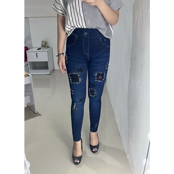 Legging Jeans Import Highwaist Wanita 7/8 Panjang Jumbo