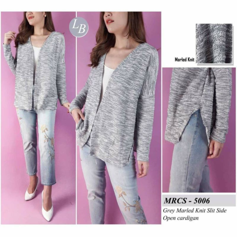 Maurices grey marled knit slit sode open cardigan