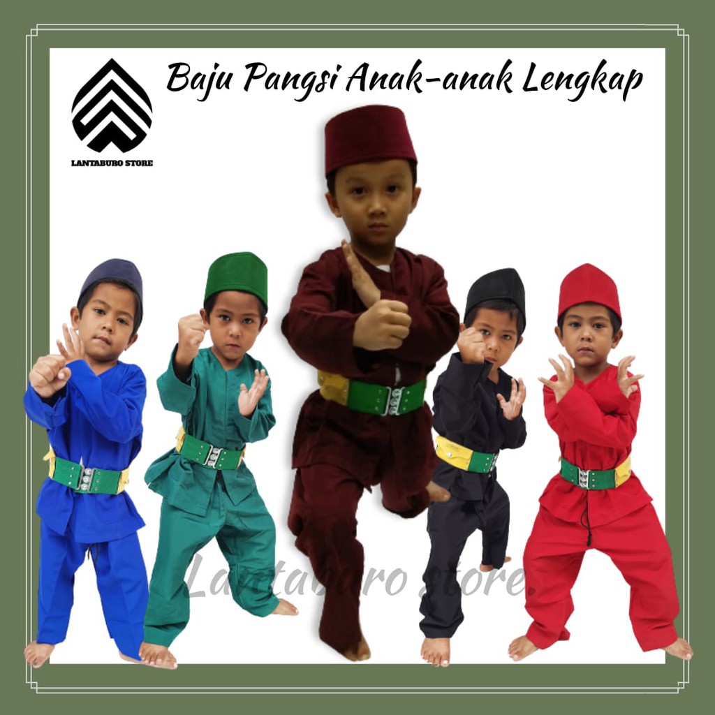 Baju Pangsi Anak Baju Silat Betawi Lengkap(Setelan Baju+Sabuk+Peci) Baju palang pintu Baju pangsi an