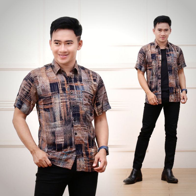 Kemeja Kerja Kasual Kantor Batik Katun Formal Adem Slimfit Pantai Santai Modis