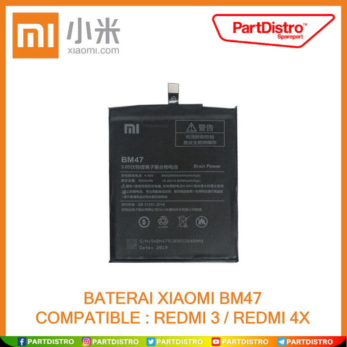 BATERAI XIAOMI BM47 / REDMI 3 / REDMI 4X (ORI)