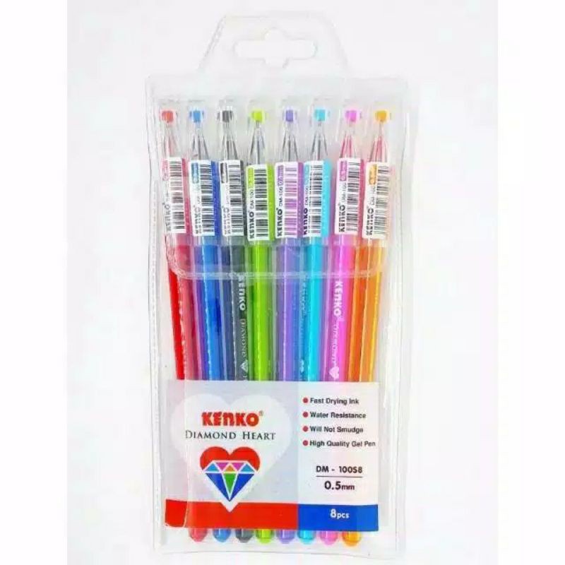 

BOLPOIN GEL 0,5mm 8 WARNA DM100S8 KENKO PEN JEL 8WARNA DIAMOND HEART