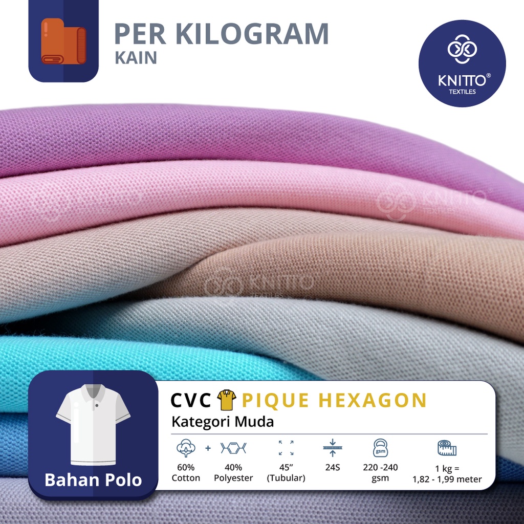 KAIN CVC PIQUE HEXAGON 24S KATEGORI WARNA MUDA ( BAHAN POLO ) - KNITTO