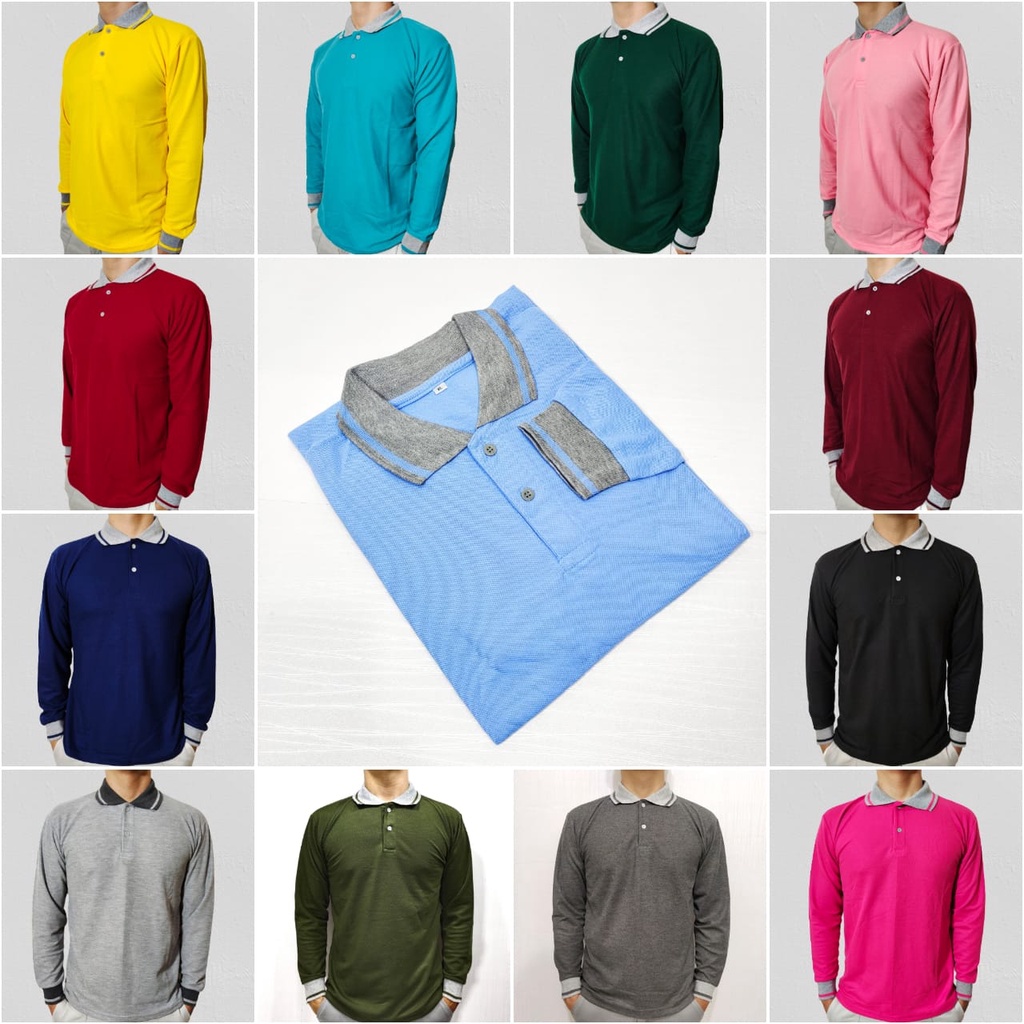 Kaos Polo shirt Kerah polo Kerah Polos Lengan Panjang M L XL XXL 3XL