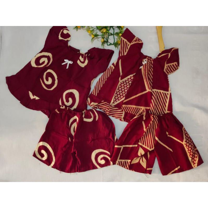 SETCEL (BABYDOL) Usia 1-2th Grosir baju anak perempuan cantik rayon murah santai bayi motif-MAROON