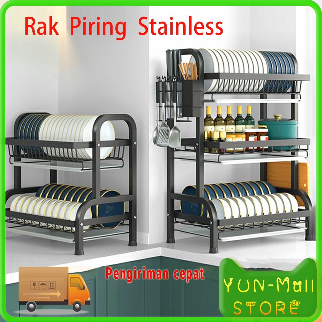 【COD+Pengiriman Cepat】 YUN Rak Piring  Terbaru Rak Piring Stainless Steel Rak Piring Wastafel Stainless Rak Piring Dapur Multifungsi Mangkuk Rak Piring  Stenlis Rak Dapur Dish Rack Dish Drainer (2/3 Susun)