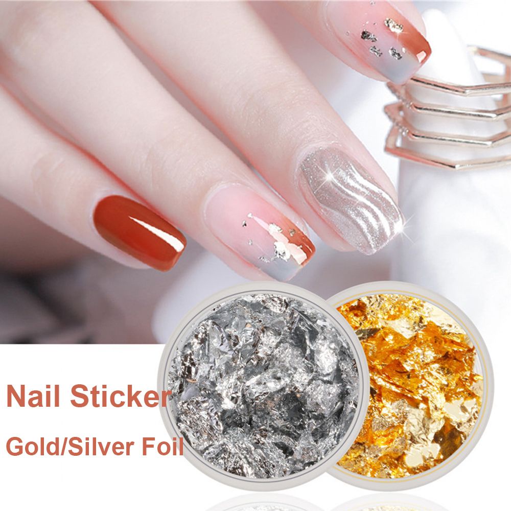 Mxbeauty 1 Box Stiker Kuku Bahan Aluminum Foil Warna Gold / Silver Untuk Dekorasi Nail Art
