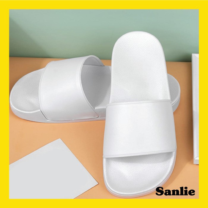 PROMO SANLIE SANDAL SLOP POLOS / SANDAL SLIDE SLOP / SANDAL SLIP ON BASIC - Putih, 40