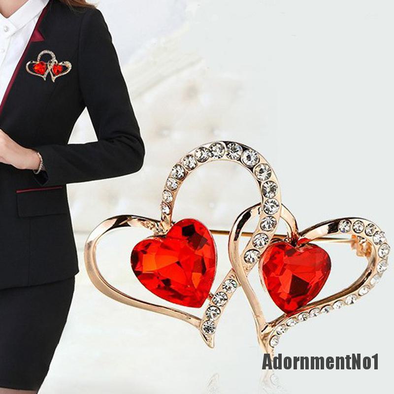(Adornmentno1) Bros / Pin Desain Hati Ganda Hias Kristal / Berlian Imitasi Untuk Dekorasi Natal