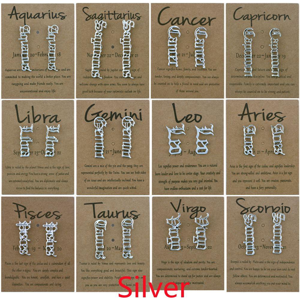 R-bunga12 Rasi Bintang Hadiah Ulang Tahun Fashion Zodiak Anting Bulat Leo Libra Aries Perhiasan Ear Studs