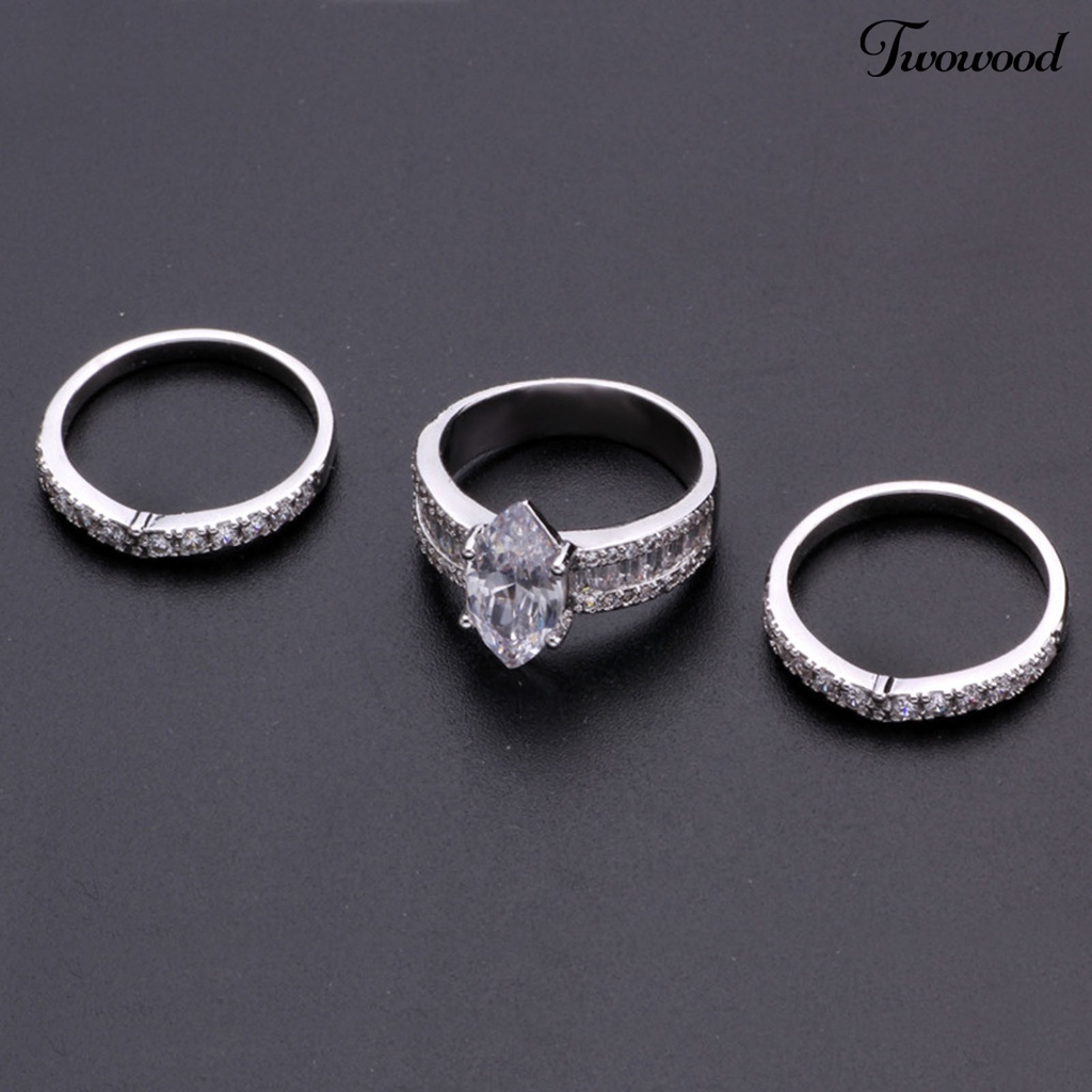 3pcs Cincin Berlian Imitasi Bentuk Geometris Untuk Pernikahan