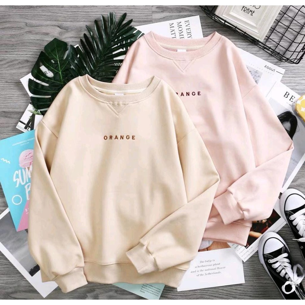 Sweater Pullover ORANGE Sweater Korean Style - Sweatshirt Bordir Wanita