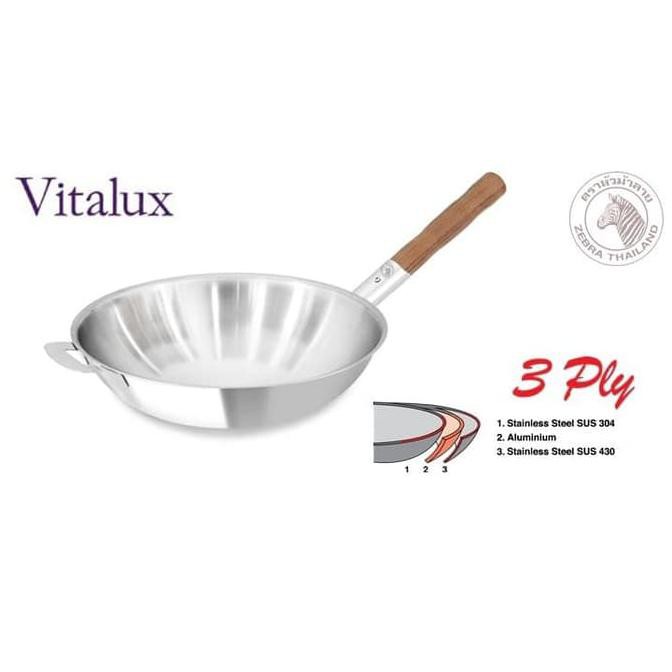 Zebra Chinese Wok Vitalux 30 Cm 3 Ply Teak Wood (176390) / Wajan