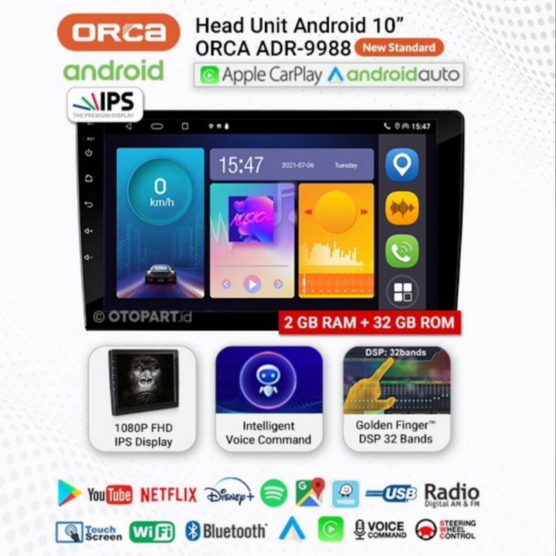 Head Unit Android 10 inch Alphard Head Unit Android ORCA ADR 9988 VOICE COMAND ANDROID AUTO APPLE CARPLAY