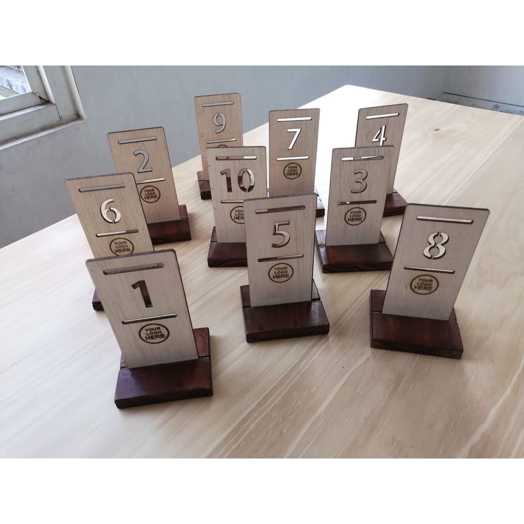 Nomor Meja Kayu Minimalis Lasercut Custom Logo