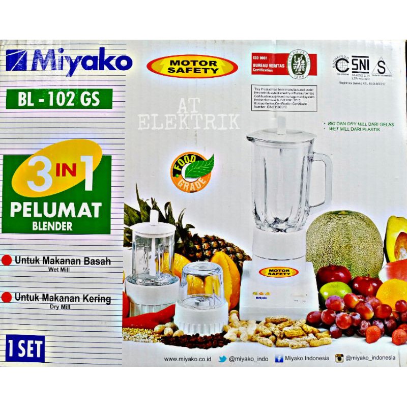 Blender Gelas / Kaca / Beling MIYAKO BL 102 GS 3 IN 1 / Pelumat MIYAKO 3 in 1 ( Kapasitas 1 Liter )