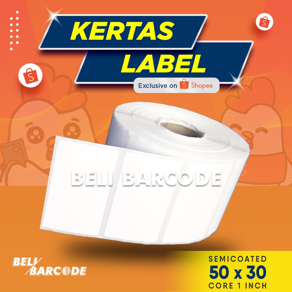 Kertas Stiker Label Semicoated 50x30mm 1 Line Core Kecil @1000pcs