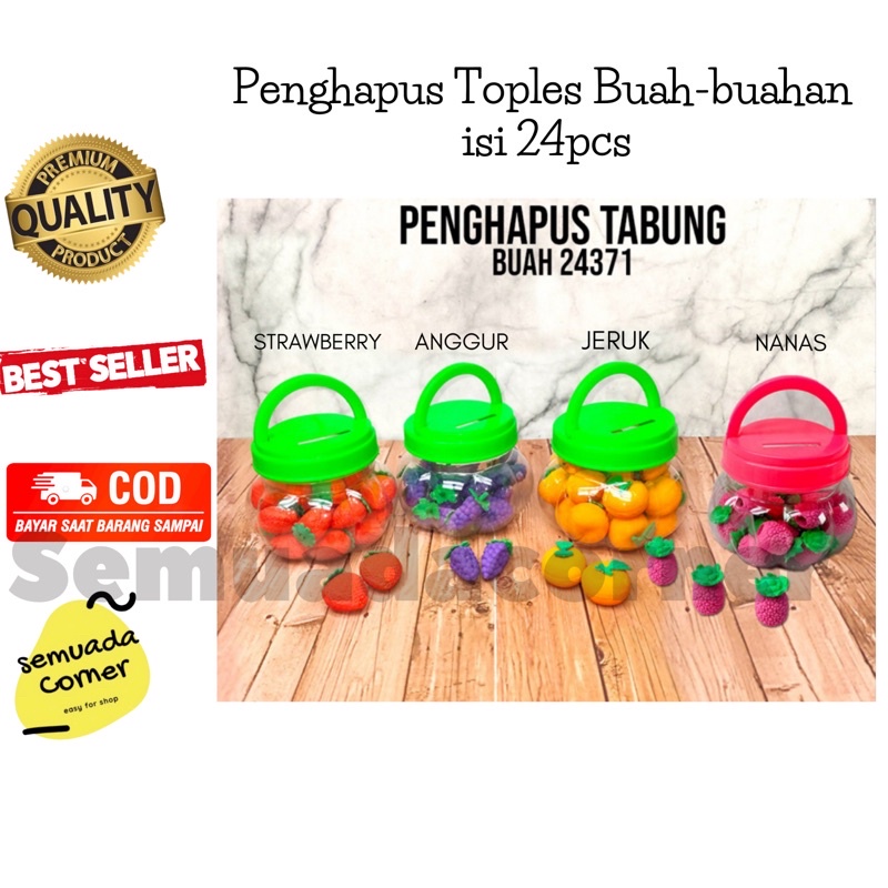 

BISA COD Penghapus bentuk buah-buahan isi 24pcs Penghapus Toples bentuk buah