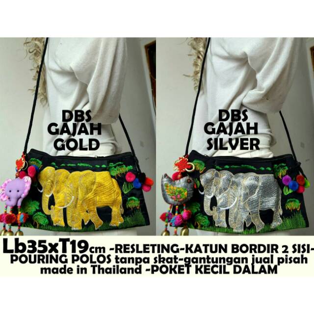 Tas Selempang Full Bordir Made in Thailand Kode DBS Gajah (tanpa gantungan)