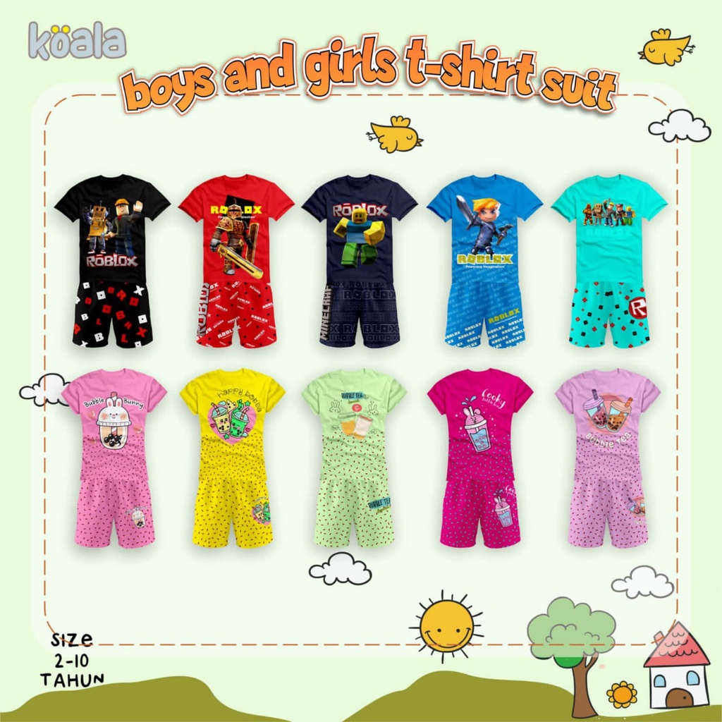 SETELAN ANAK UNISEX T-SHIRT SUITS USIA 2-10 TAHUN