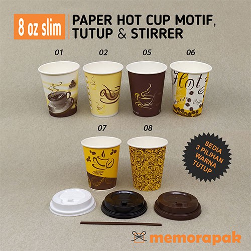 Jual Paper Cup 8 Oz Slim Hot Cup Gelas Kertas Motif 240 Ml Tutup Stirrer Shopee Indonesia 4136