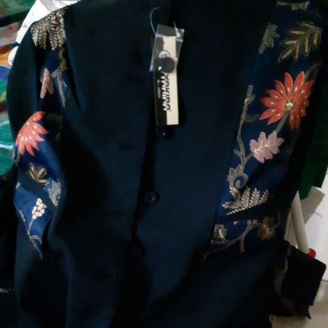 Baju Blazer Batik Dongker Navy Biru Tua Kombi Batik Shanghai Cewek Guru,dosen,hotel,rumah Sakit