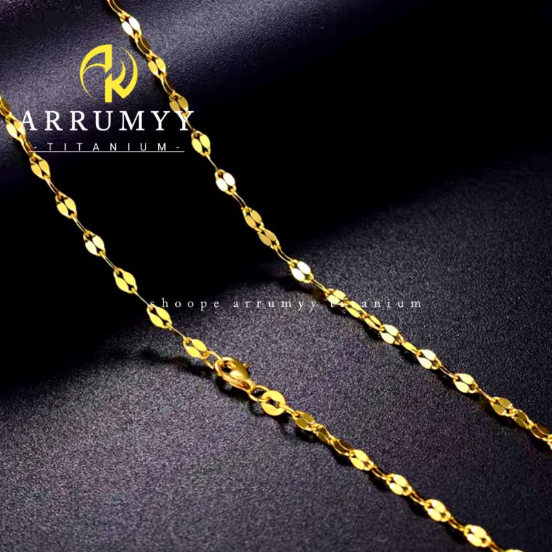 ARRUMYY kalung titanium wanita pecah kopi warna silver dan gold kilap panjang 45cm  lebar 1mm