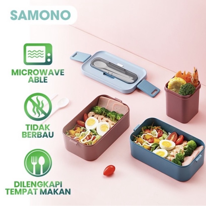 Samono Kotak Makan Tahan Panas Microwaveable Lunch Box Set