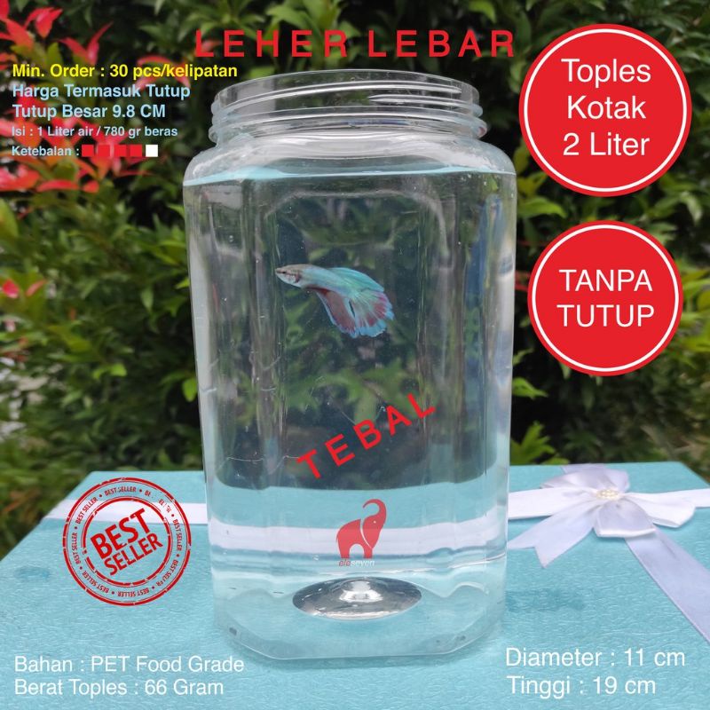 Toples Plastik Kotak Ikan Cupang 2 Liter Tebal Tanpa Tutup - Toples Cupang - Toples Kerupuk - Toples