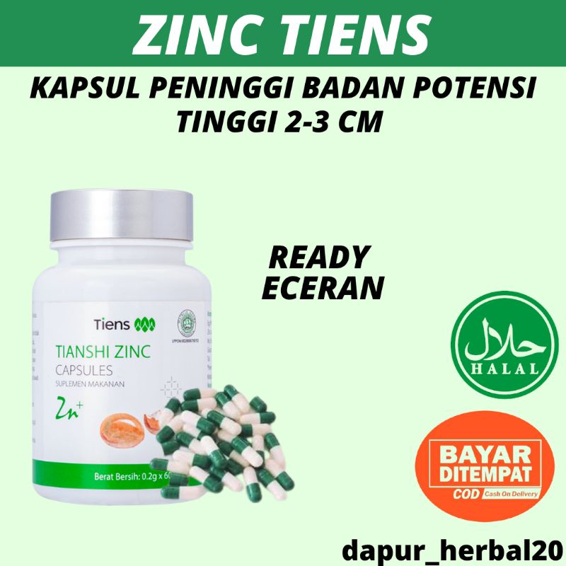 ZINC KAPSUL PENINGGI BADAN HERBAL ALAMI / ZINC PENINGGI TIENS ORIGINAL / PENINGGI COCOK UNTUK ANAK" 