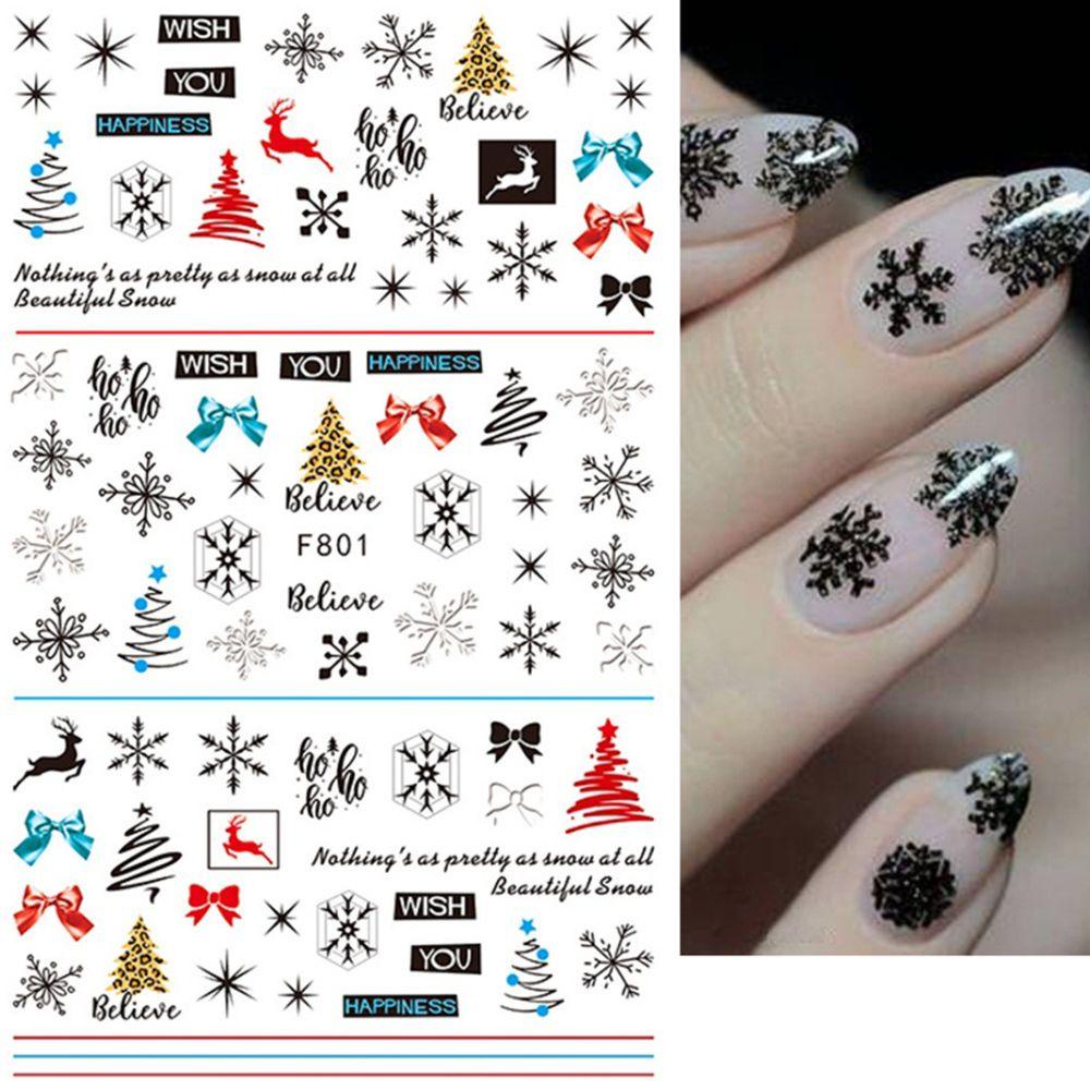 Stiker Kuku Motif Kartun Rusa Snowflake Pohon Natal Untuk Dekorasi Nail Art