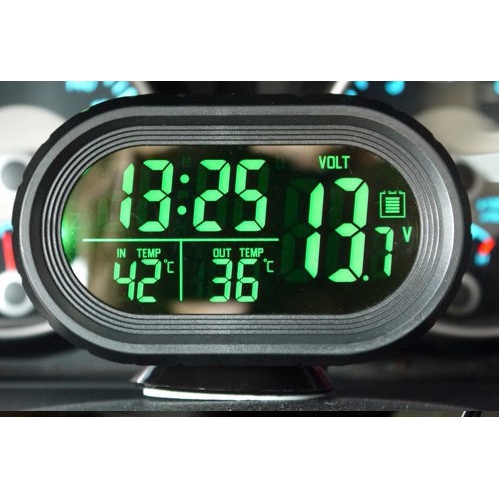 Voltmeter Digital Jam Suhu 2 backlight Volt meter aki accu mobil 4in1 bisa untuk semua mobil honda d