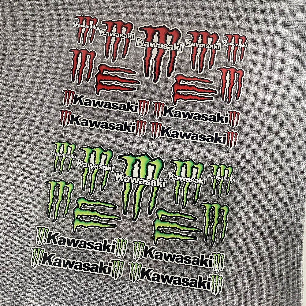 Stiker Reflektif Motif Logo Kawasaki &amp; Monster Tahan Air Untuk Dekorasi Helm Motor