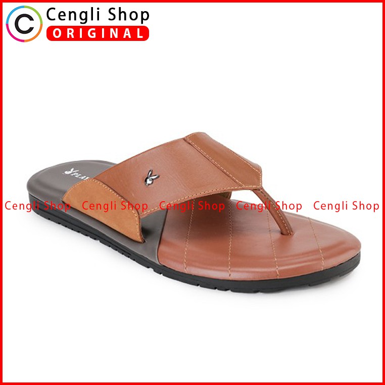 PLAYBOY SANDAL JEPIT KULIT CASUAL PRIA ORIGINAL TERBARU COKLAT PLC5