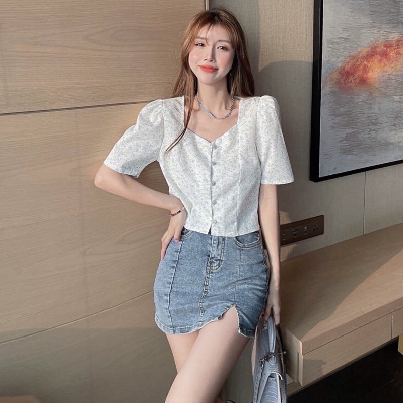 Joanna Floral Embro Crop Blouse Wanita Import