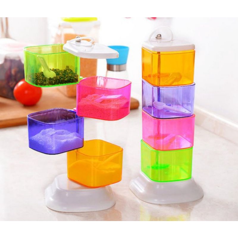 Rak Tempat Bumbu Dapur Plastik 4 Susun Putar Cooking Spices | TIRO