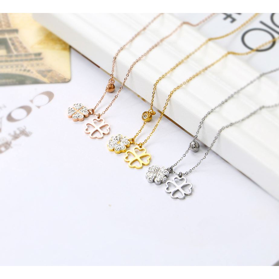 Kalung fashion aksesoris titanium mini korea hadiah wanita cewek 316L anti karat KK014 clover