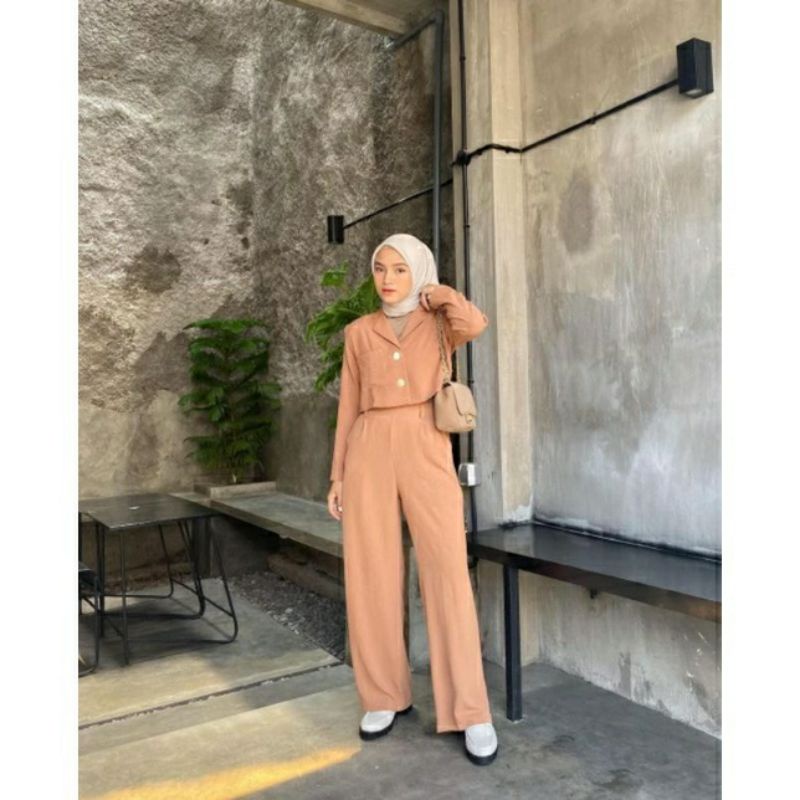 ONE SET CROP TOP/SETELAN KEMEJA CROP CRINKLE