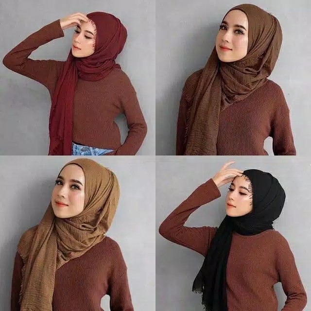 FUNSTORE HIJAB PASHMINA TN14 CRINKLE SHAWL COTTON WIDE JILBAB BAHAN KATUN PASMINA PREMIUM IMPORT