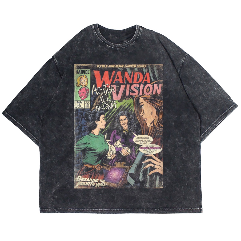 KAOS OVERSIZE WANDA VISION BREAKING THE FOURTH WALL WASHING VINTAGE TEE (T-SHIRT OVERSIZE WASHED)