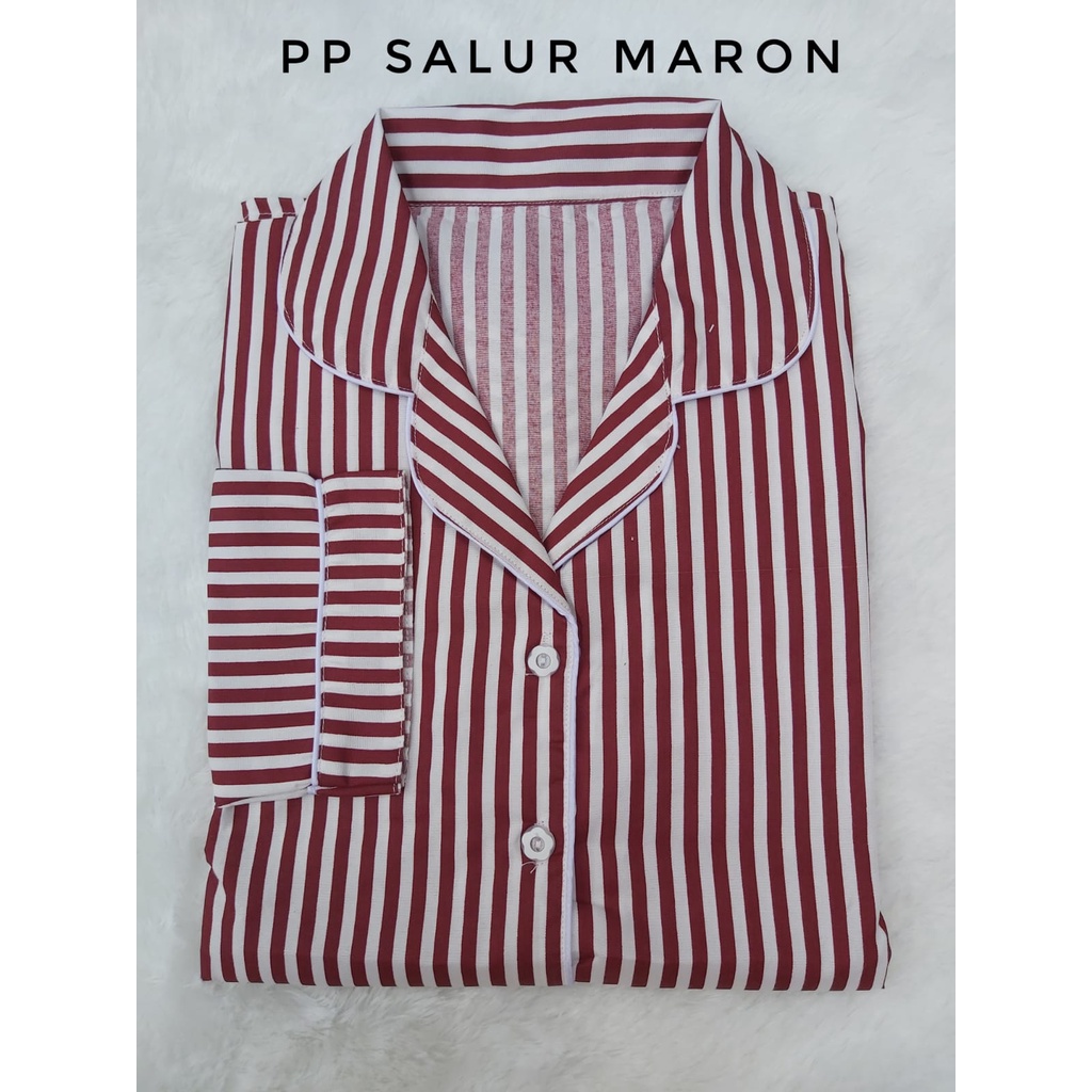 BJ-Piyama PP Wanita Dewasa Salur - Baju Tidur Lengan Panjang-Salur Maroon