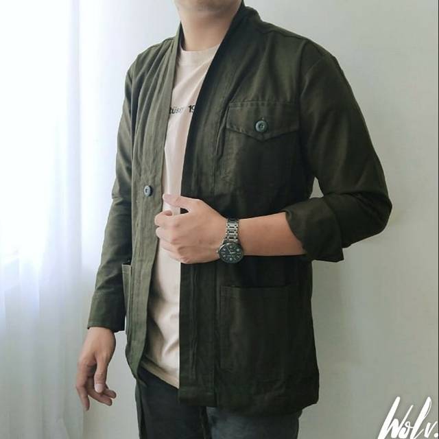 Jaket kemeja kimono hijau army