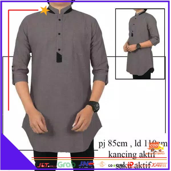 ❤BISA COD❤ Baju Koko Qurta Pakistan Pria Dewasa Polos Baju Gamis Jubah Terbaru - Hitam