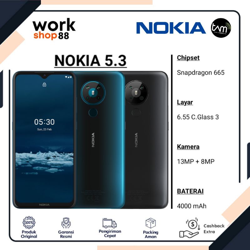 Terbaru HP Android Nokia 5.3 NFC 6/64 Ram 6GB Rom 64GB - Garansi Resmi TAM 1 Tahun Original - Handph