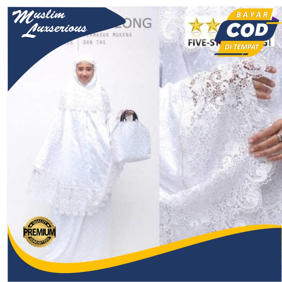 Mukena Dewasa Bordir Sutra Paris Putih Swarovski Renda Keong Kalung Full Bordir Elegan FML025