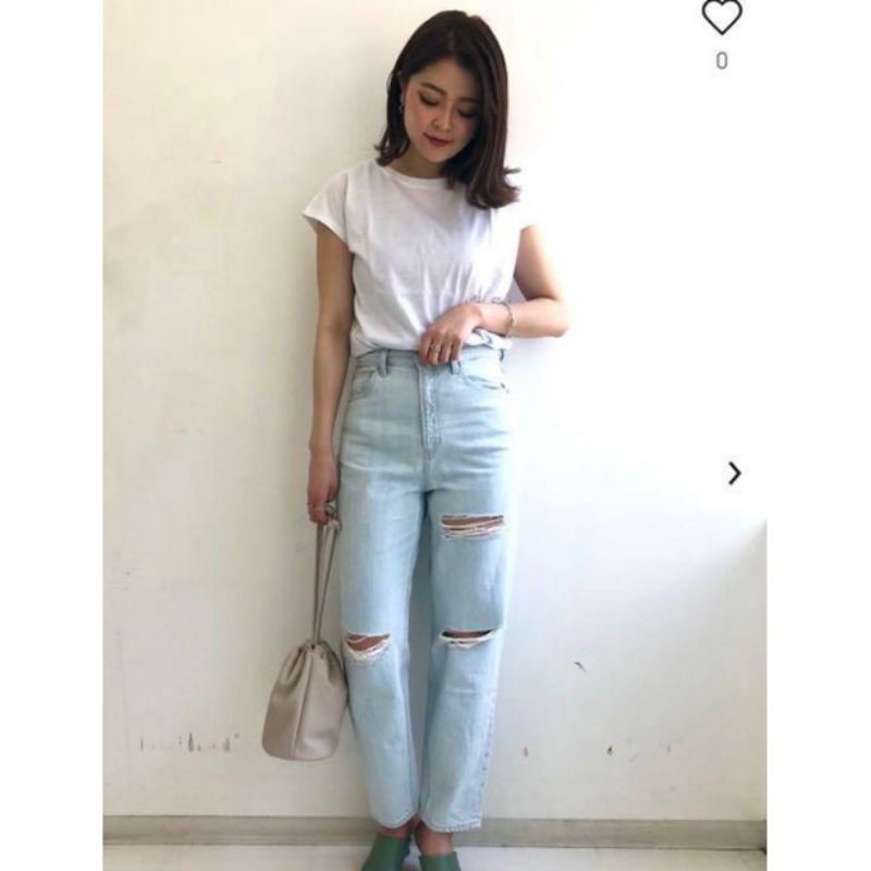 Celana Wanita GU UNIQLO Sobek Ripped Jeans Original